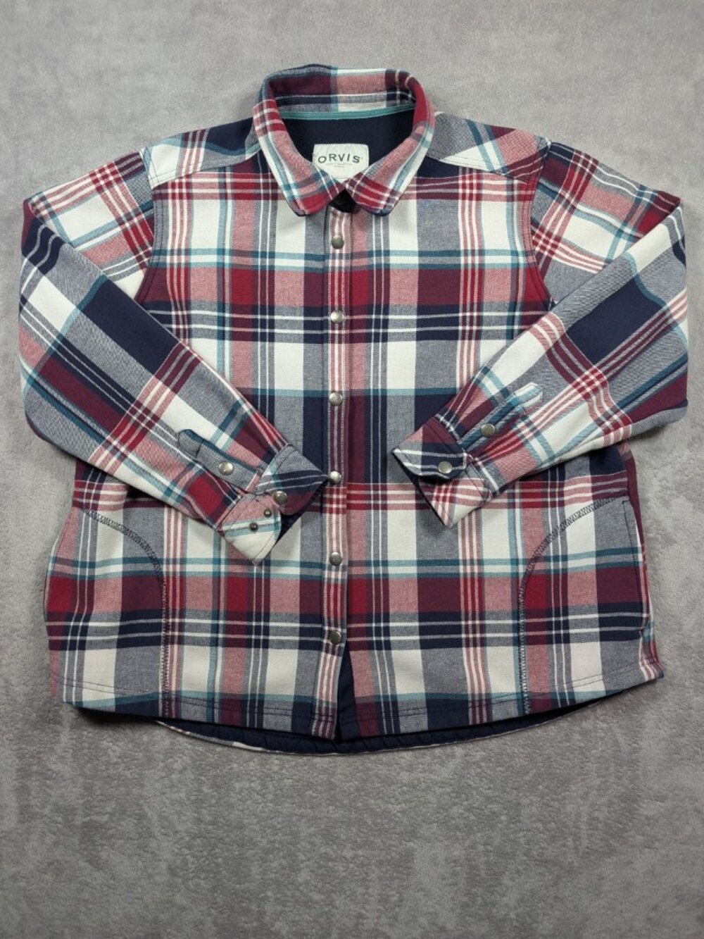 Orvis Flannel Fleece Lined Jacket Womens Size XXL Plaid Outdoor Barn Chore Snap